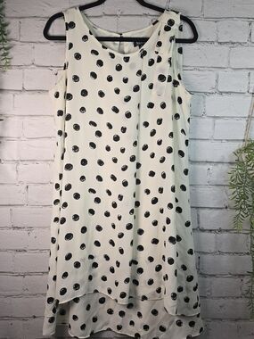 SLNY LAYERED SHIFT DRESS IVORY BLACK POLKA DOT SLEEVELESS ASYMMETRICAL HEM 14